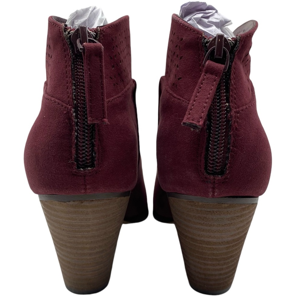Violet & Red Womens Boots Jackson Booties Burgundy Red Heeled Ankle Vegan New - Picture 5 of 9
